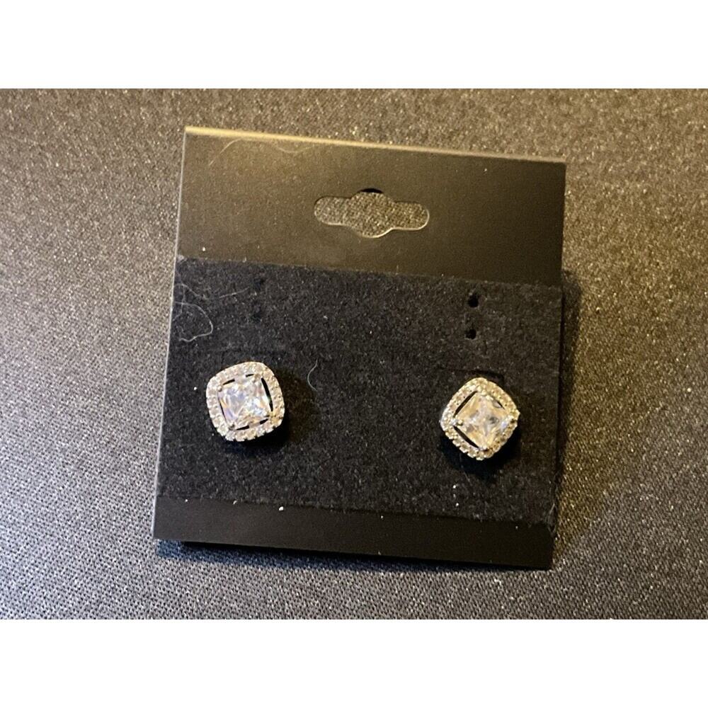 925 Sterling Silver Cushion Halo Stud Earrings CZ Stones